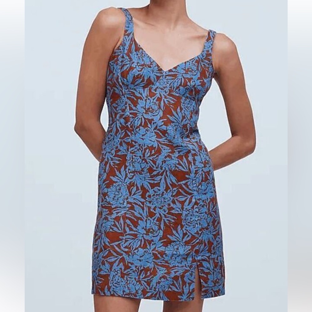 NEW WITH TAGs Madewell Sweetheart Mini Dress in Blue Isle Linen, Size 16